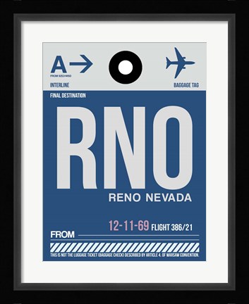 Framed RNO Reno Luggage Tag II Print