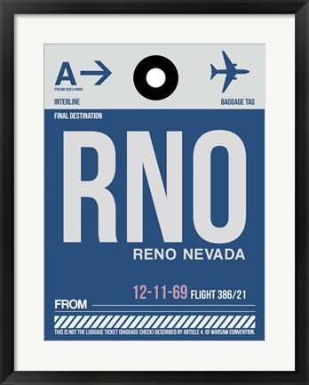 Framed RNO Reno Luggage Tag II Print