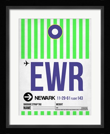 Framed EWR Newark Luggage Tag I Print