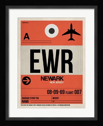 Framed EWR Newark Luggage Tag I Print
