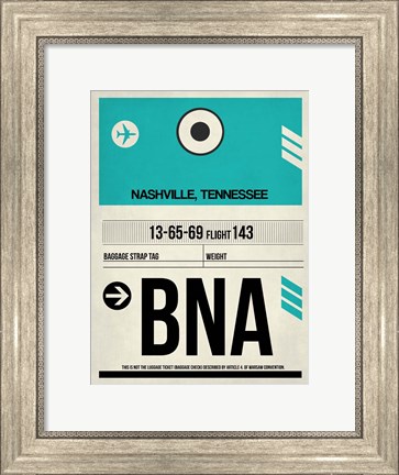 Framed BNA Nashville Luggage Tag II Print
