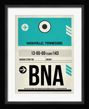 Framed BNA Nashville Luggage Tag II Print