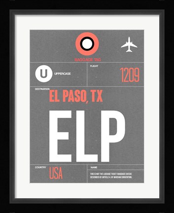 Framed ELP El Paso Luggage Tag II Print