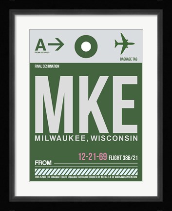 Framed MKE Milwaukee Luggage Tag II Print