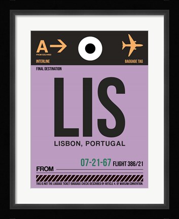 Framed LIS Lisbon Luggage Tag I Print