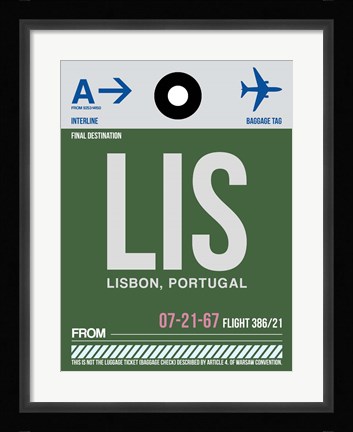 Framed LIS Lisbon Luggage Tag II Print