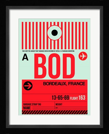 Framed BOD Bordeaux Luggage Tag I Print