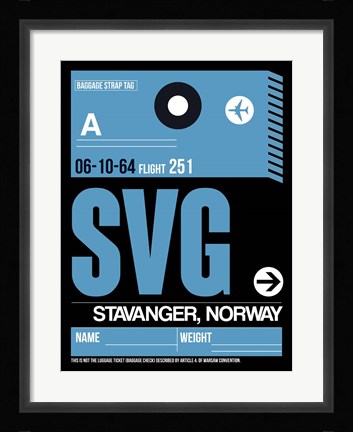 Framed SVG Stavanger Luggage Tag II Print