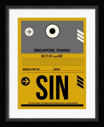 Framed SIN Singapore Luggage Tag I Print