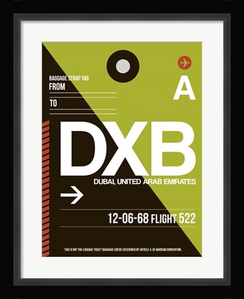 Framed DXB Dubai Luggage Tag II Print