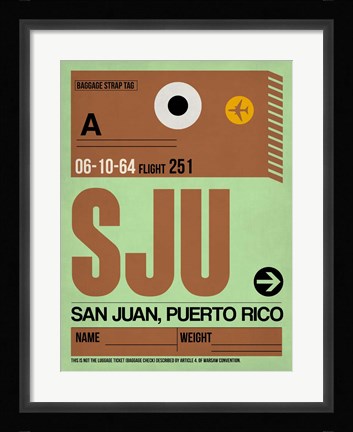 Framed SJU San Juan Luggage Tag I Print