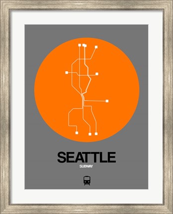 Framed Seattle Orange Subway Map Print