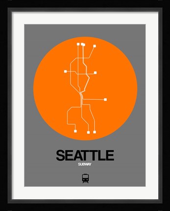 Framed Seattle Orange Subway Map Print