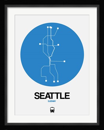 Framed Seattle Blue Subway Map Print