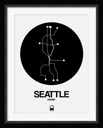 Framed Seattle Black Subway Map Print