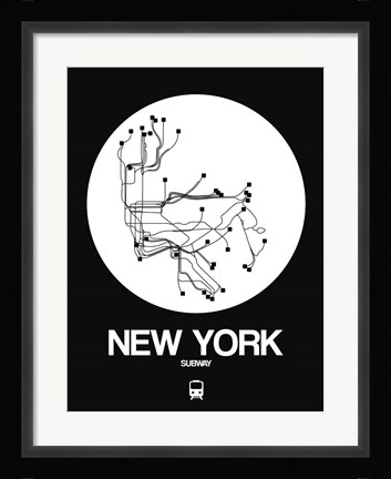 Framed New York White Subway Map Print