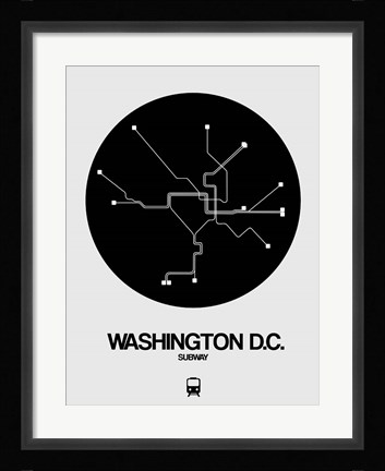 Framed Washington D.C. Black Subway Map Print
