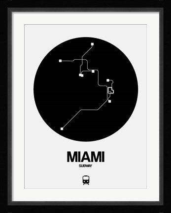 Framed Miami Black Subway Map Print