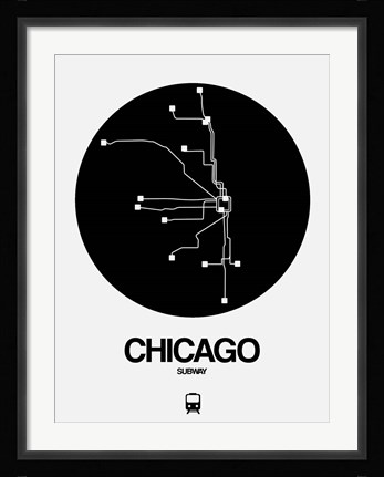 Framed Chicago Black Subway Map Print