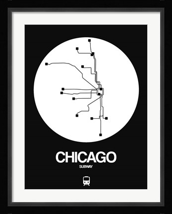 Framed Chicago White Subway Map Print