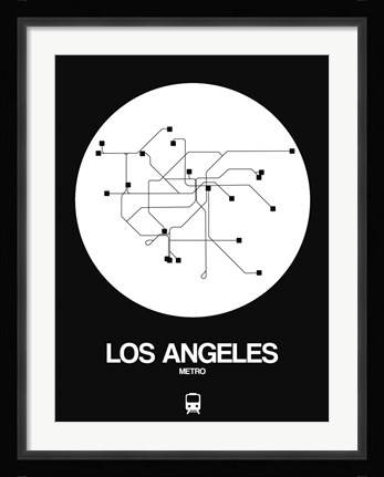 Framed Los Angeles White Subway Map Print