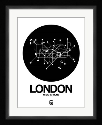 Framed London Black Subway Map Print