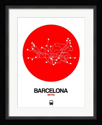 Framed Barcelona Red Subway Map Print