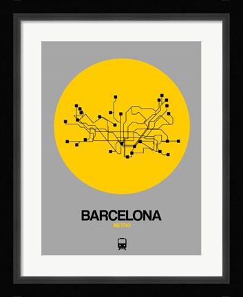 Framed Barcelona Yellow Subway Map Print