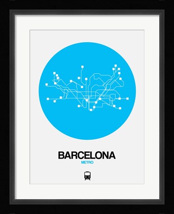 Framed Barcelona Blue Subway Map Print