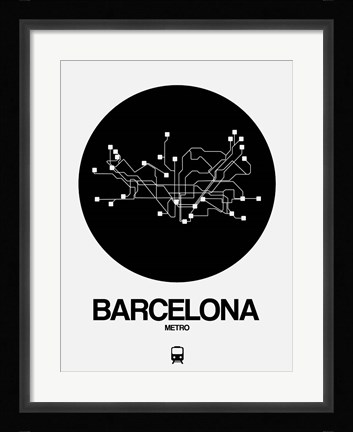 Framed Barcelona Black Subway Map Print