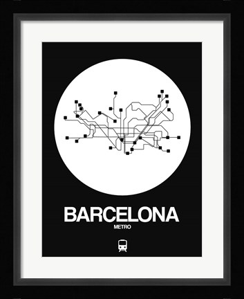 Framed Barcelona White Subway Map Print