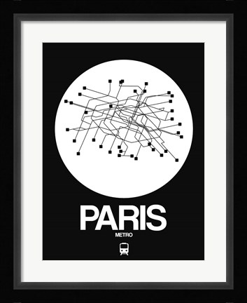 Framed Paris White Subway Map Print