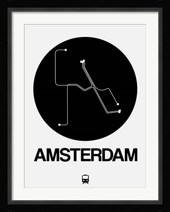 Framed Amsterdam Black Subway Map Print