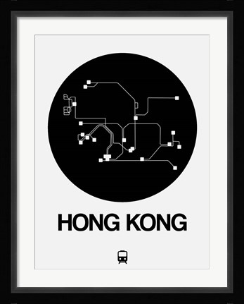 Framed Hong Kong Black Subway Map Print