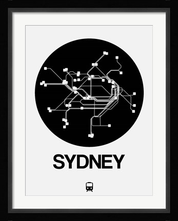 Framed Sydney Black Subway Map Print