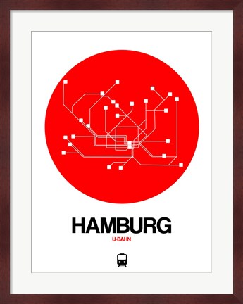 Framed Hamburg Red Subway Map Print
