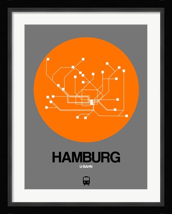 Framed Hamburg Orange Subway Map Print