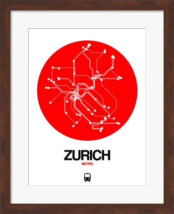 Framed Zurich Red Subway Map Print