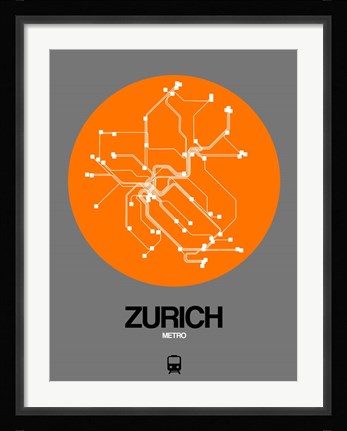 Framed Zurich Orange Subway Map Print