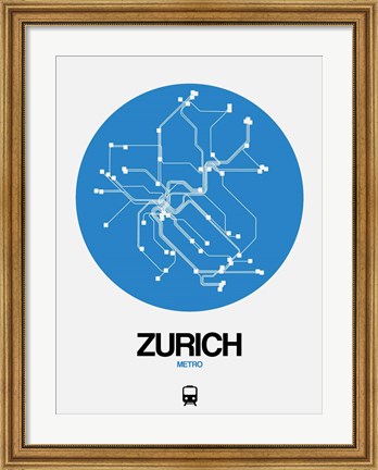 Framed Zurich Blue Subway Map Print