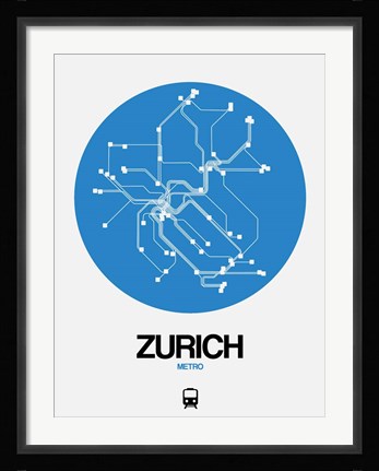 Framed Zurich Blue Subway Map Print
