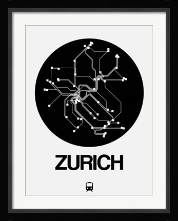 Framed Zurich Black Subway Map Print