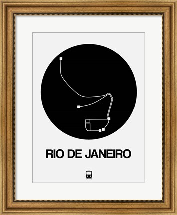 Framed Rio De Janeiro Black Subway Map Print