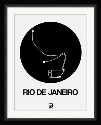 Framed Rio De Janeiro Black Subway Map Print