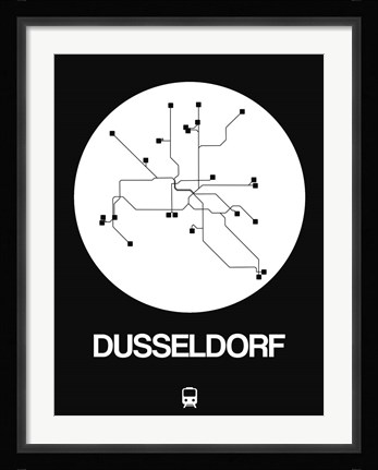 Framed Dusseldorf White Subway Map Print