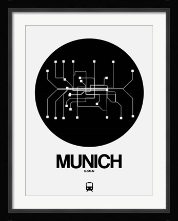 Framed Munich Black Subway Map Print