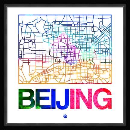 Framed Beijing Watercolor Street Map Print