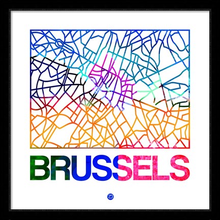 Framed Brussels Watercolor Street Map Print
