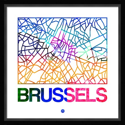 Framed Brussels Watercolor Street Map Print