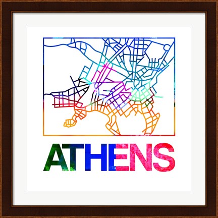 Framed Athens Watercolor Street Map Print